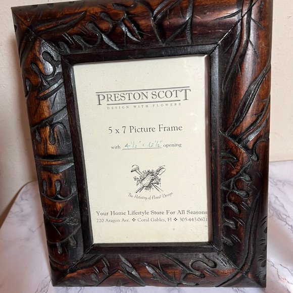Vintage Carved Oak Leaf  Rustic Wood Desktop Picture Frame Arts & Crafts - Picture 7 of 8